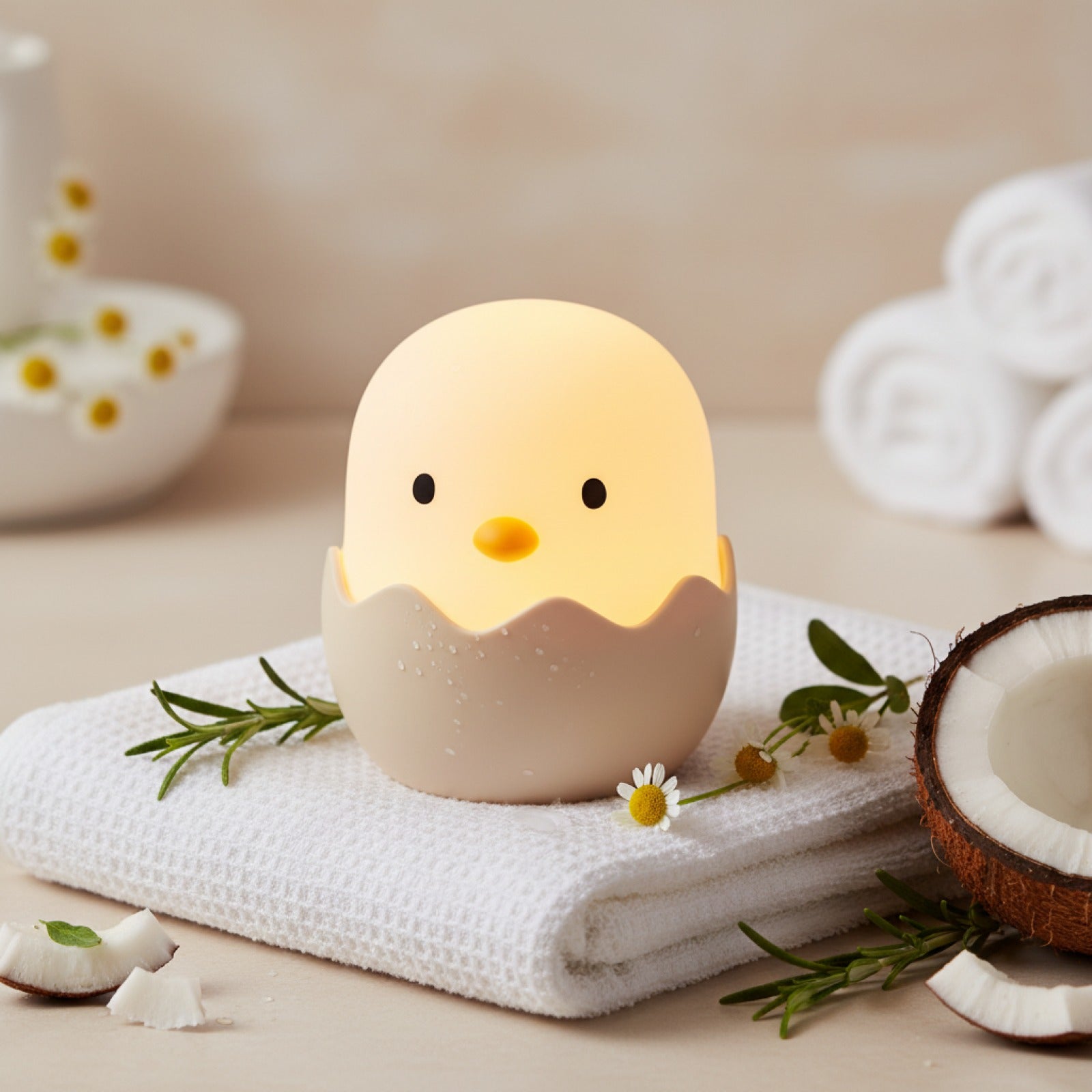 Veilleuse LED Enfant Coquille d'Œuf Poulet - Tactile, Rechargeable, Lumière Ambiance Réglable