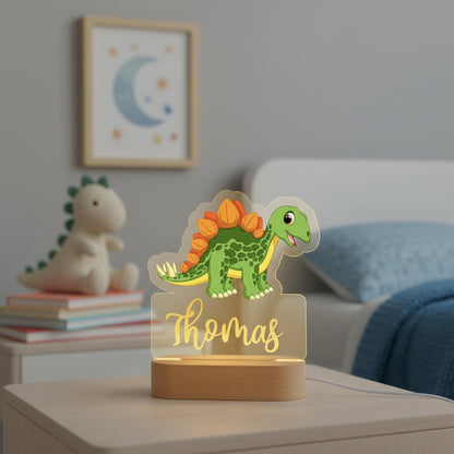 Veilleuse Dinosaure Personnalisée avec Prénom – Lampe LED pour Petit Aventurier