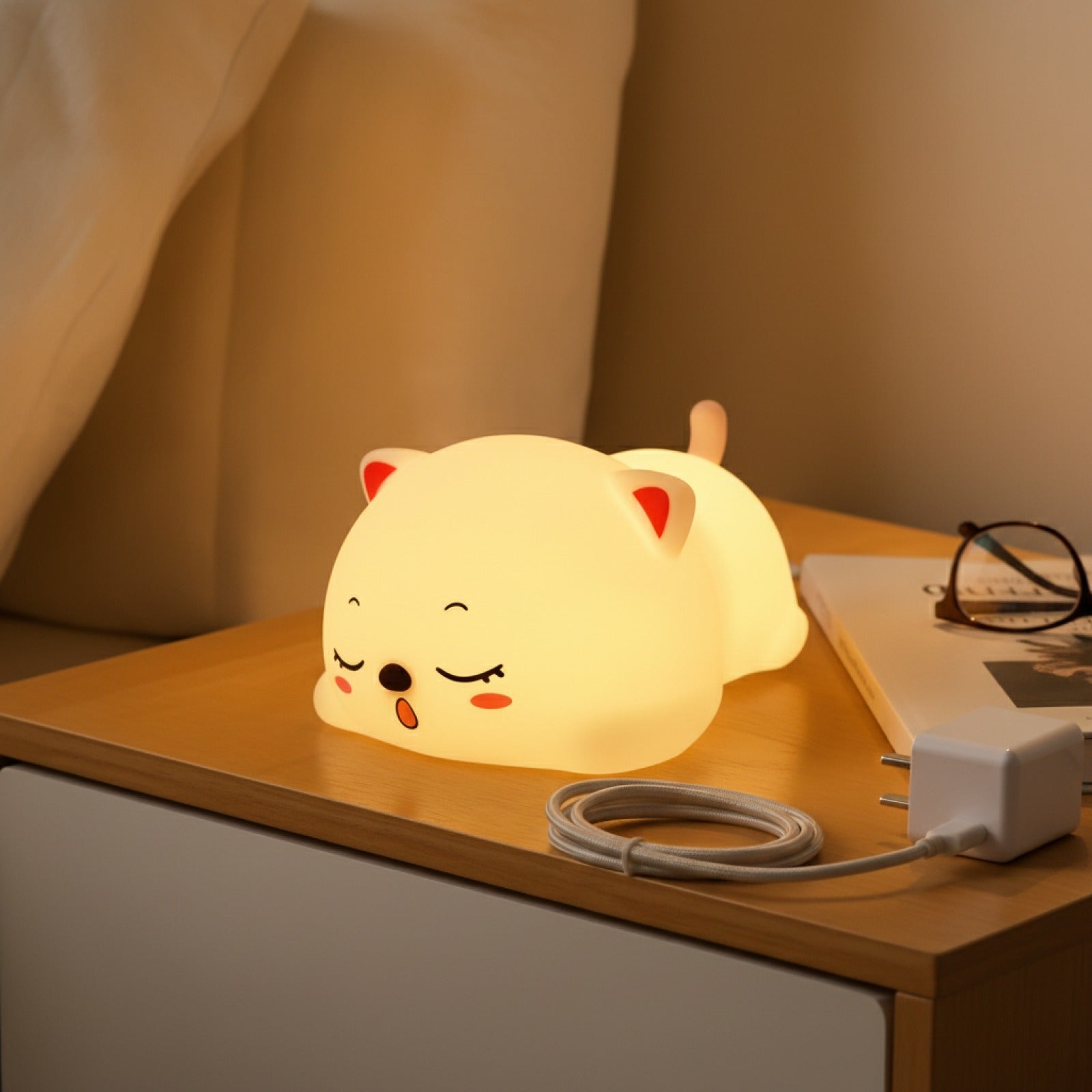 Veilleuse Chat Design Tactile Rechargeable - Lampe Déco & Cadeau Original