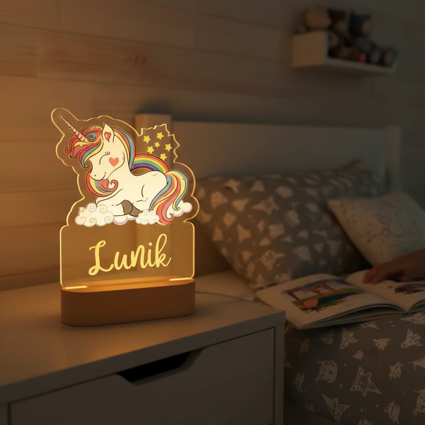 Veilleuse Licorne Personnalisée avec Prénom – Lampe LED Féerique pour Enfant