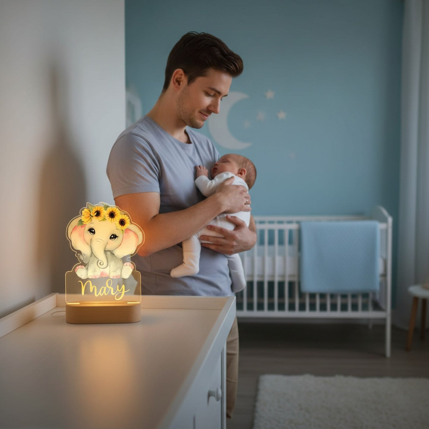 Veilleuse Éléphant Personnalisée avec Prénom – Compagnon Doux pour les Nuits de Bébé