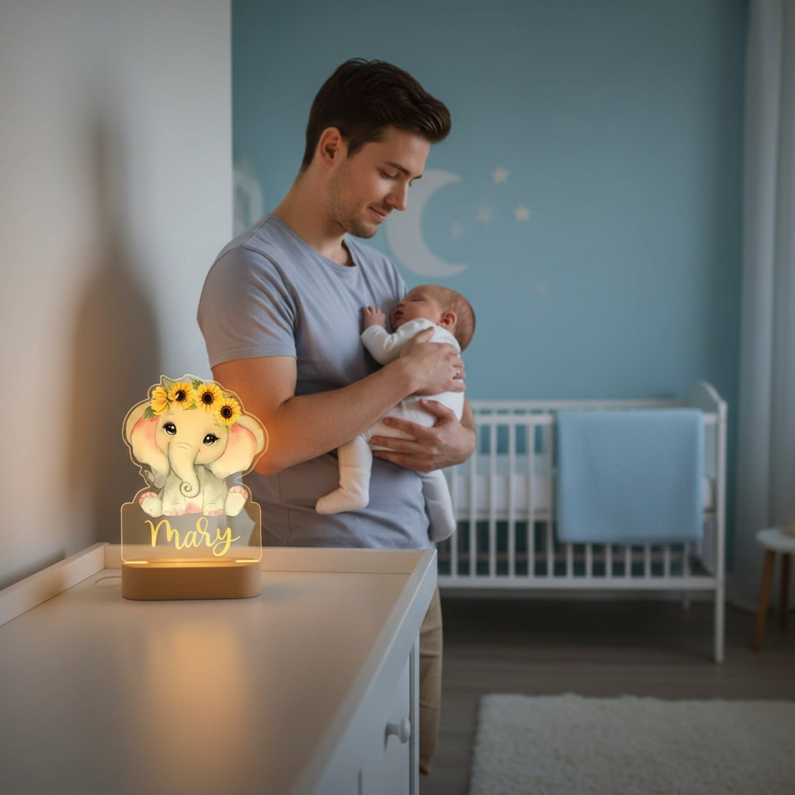 Veilleuse Éléphant Personnalisée avec Prénom – Compagnon Doux pour les Nuits de Bébé