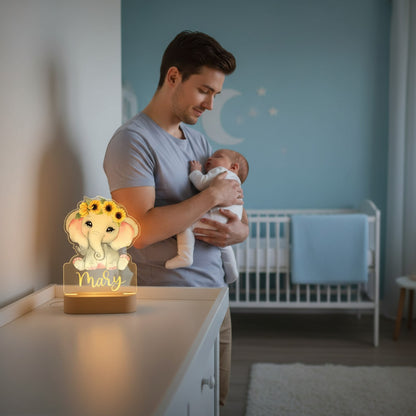 Veilleuse Éléphant Personnalisée avec Prénom – Compagnon Doux pour les Nuits de Bébé