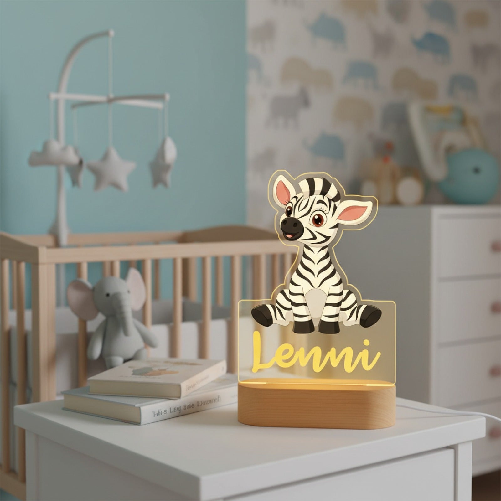 Veilleuse Zèbre Personnalisée avec Prénom – Lampe LED pour Bébé et Enfant