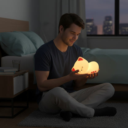 Veilleuse Chat Endormi Tactile Rechargeable - Déco Chambre & Cadeau Original