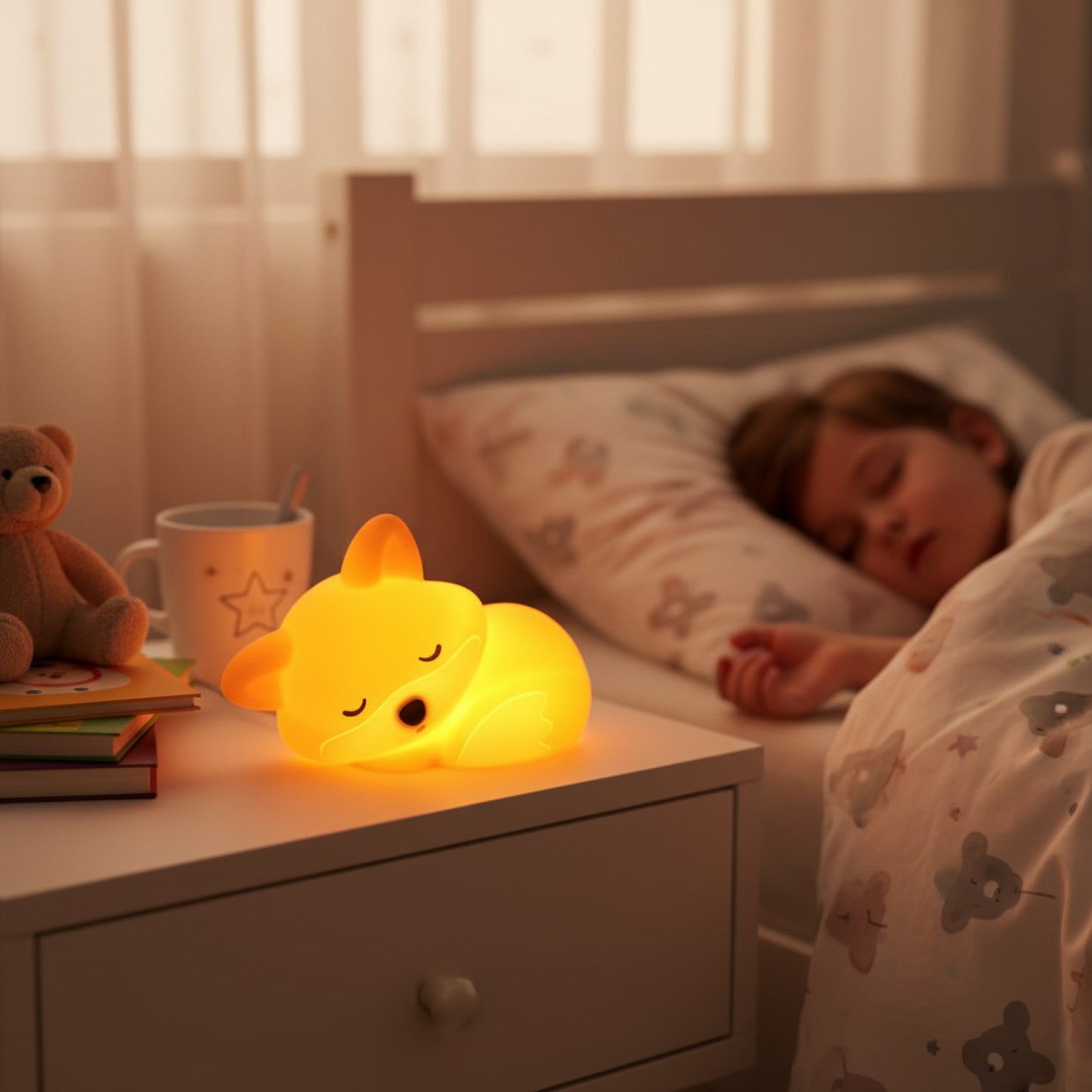 Veilleuse LED Renard en Silicone Squishy - Rechargeable et Tactile pour Chambre d'Enfant