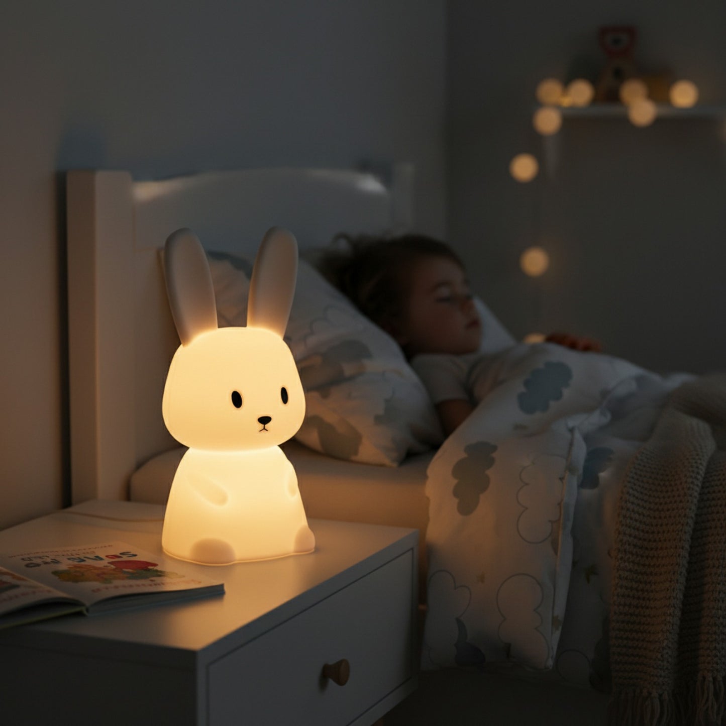 Veilleuse Lapin LED Silicone Animé USB Rechargeable - Lampe de Chevet Enfant