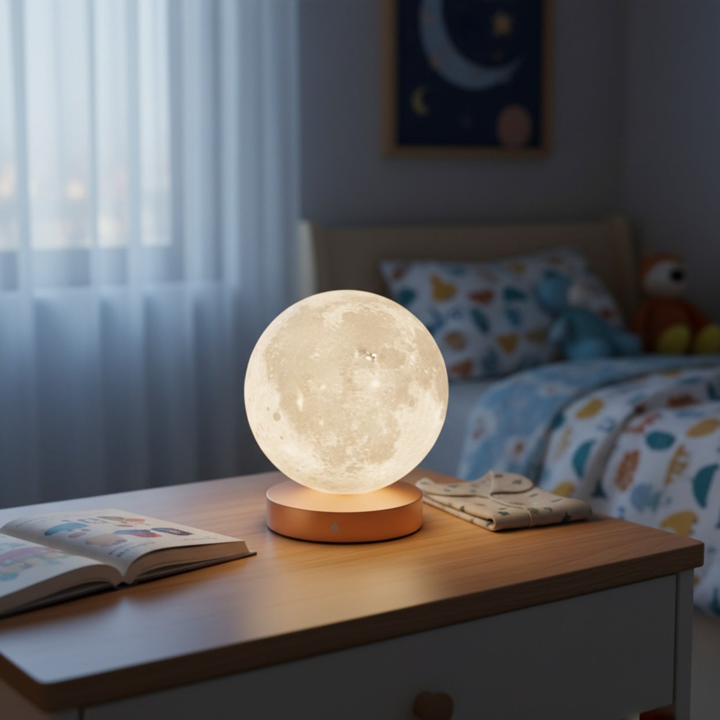 Lampe Lune LED 10cm - Veilleuse Étoilée pour Chambre d'Enfant, Cadeau d'Anniversaire Idéal