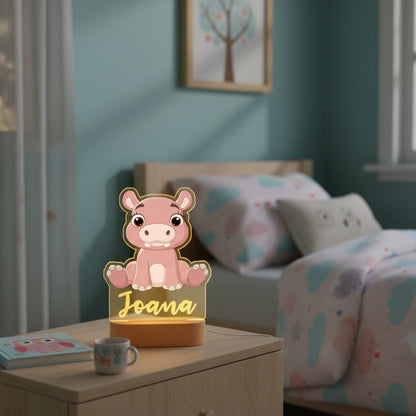 Veilleuse Hippopotame Personnalisée avec Prénom – Lampe LED pour Bébé et Enfant