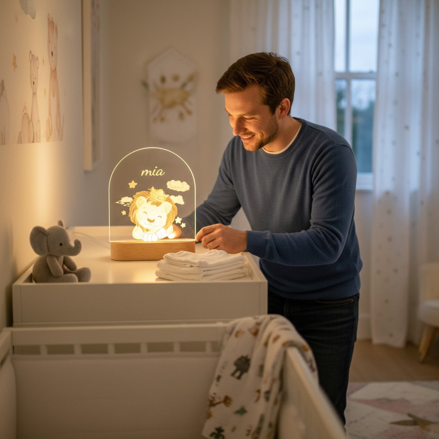 Veilleuse Bébé Personnalisée en Bois - Cadeau Naissance & Déco Chambre