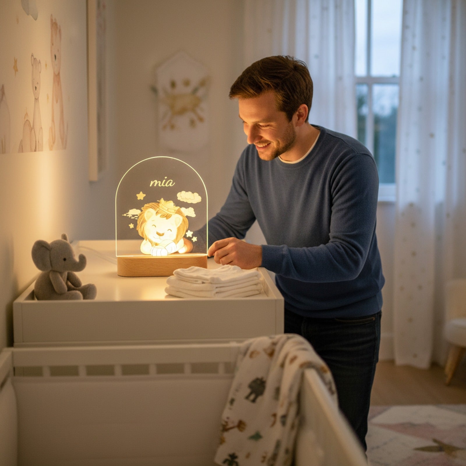 Veilleuse Bébé Personnalisée en Bois - Cadeau Naissance & Déco Chambre