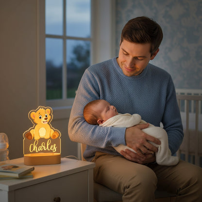Veilleuse Ourson Personnalisée avec Prénom – Lampe LED pour Bébé et Enfant