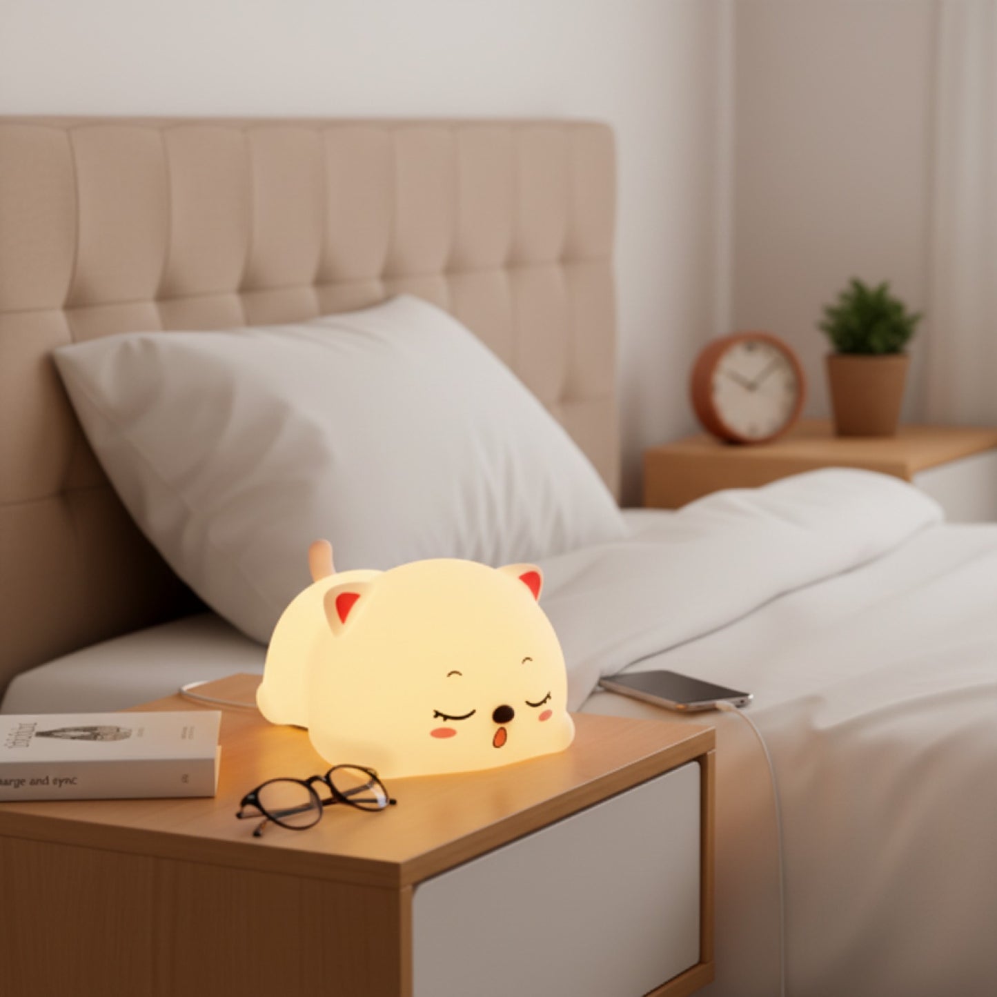 Veilleuse Chat Design Tactile Rechargeable - Lampe Déco & Cadeau Original