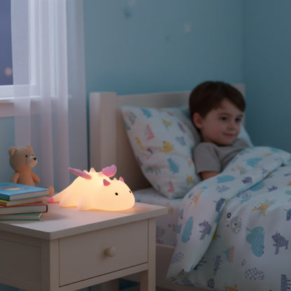 Veilleuse Dragon Enfant Rechargeable en Silicone - 7 Couleurs, Base Magnétique & Minuterie