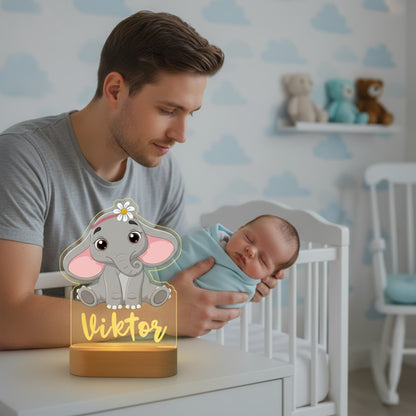 Veilleuse Éléphant Personnalisée avec Prénom – Lampe LED Douce pour Bébé et Enfant