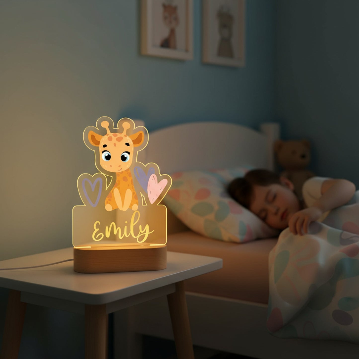 Veilleuse Girafe Personnalisée avec Prénom – Lumière Douce pour Chambre d'Enfant