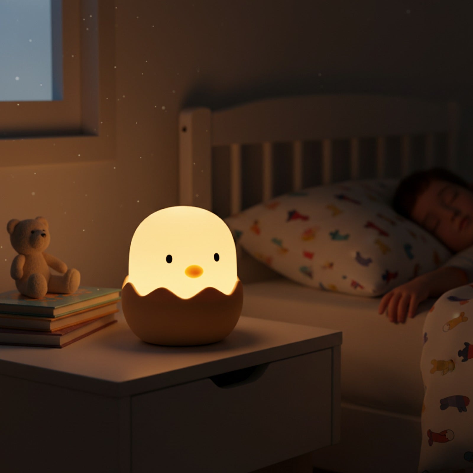 Veilleuse LED Enfant Coquille d'Œuf Poulet - Tactile, Rechargeable, Lumière Ambiance Réglable
