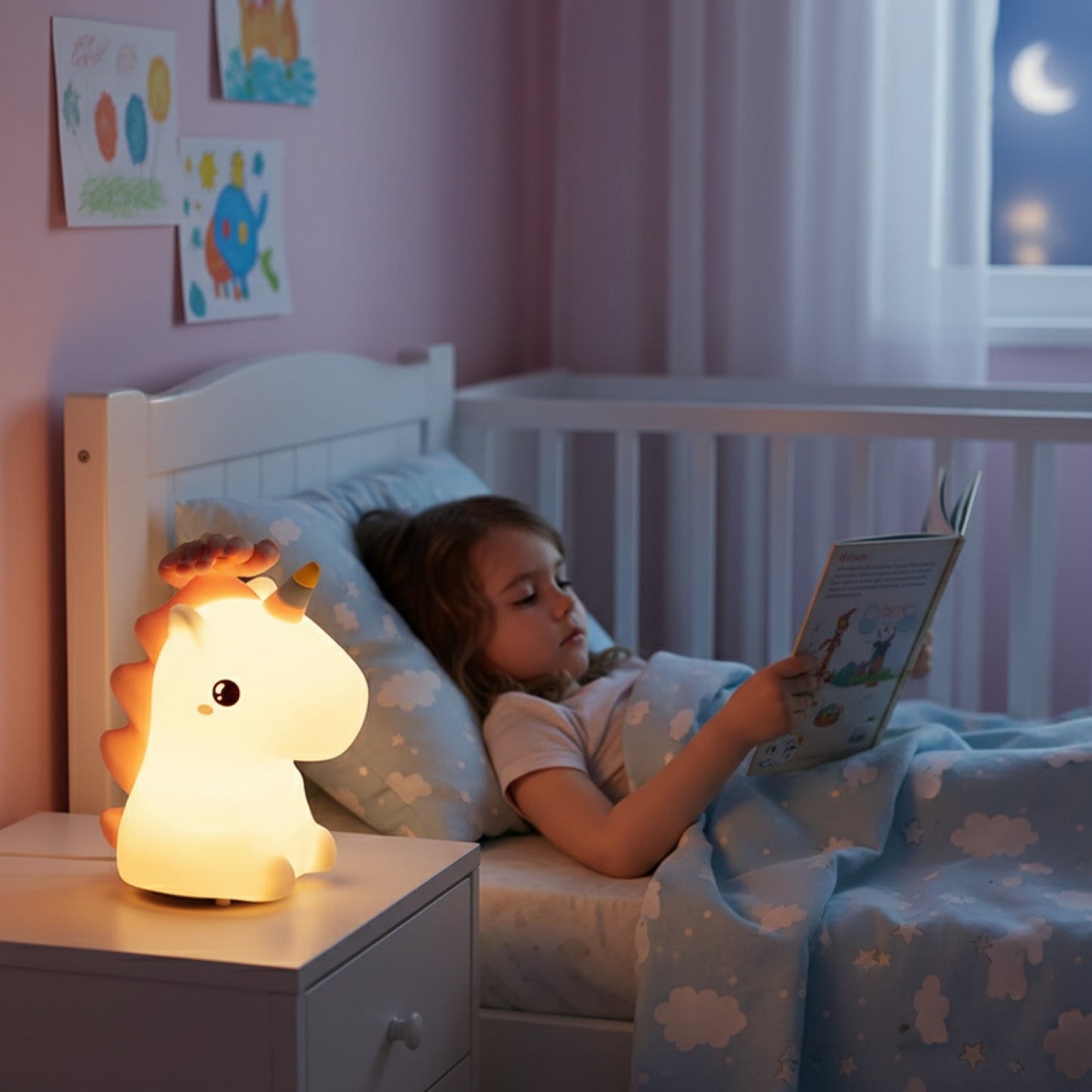 Veilleuse LED Licorne Mignonne en Silicone - Lampe de Nuit Tactile USB Rechargeable pour Chambre d'Enfant