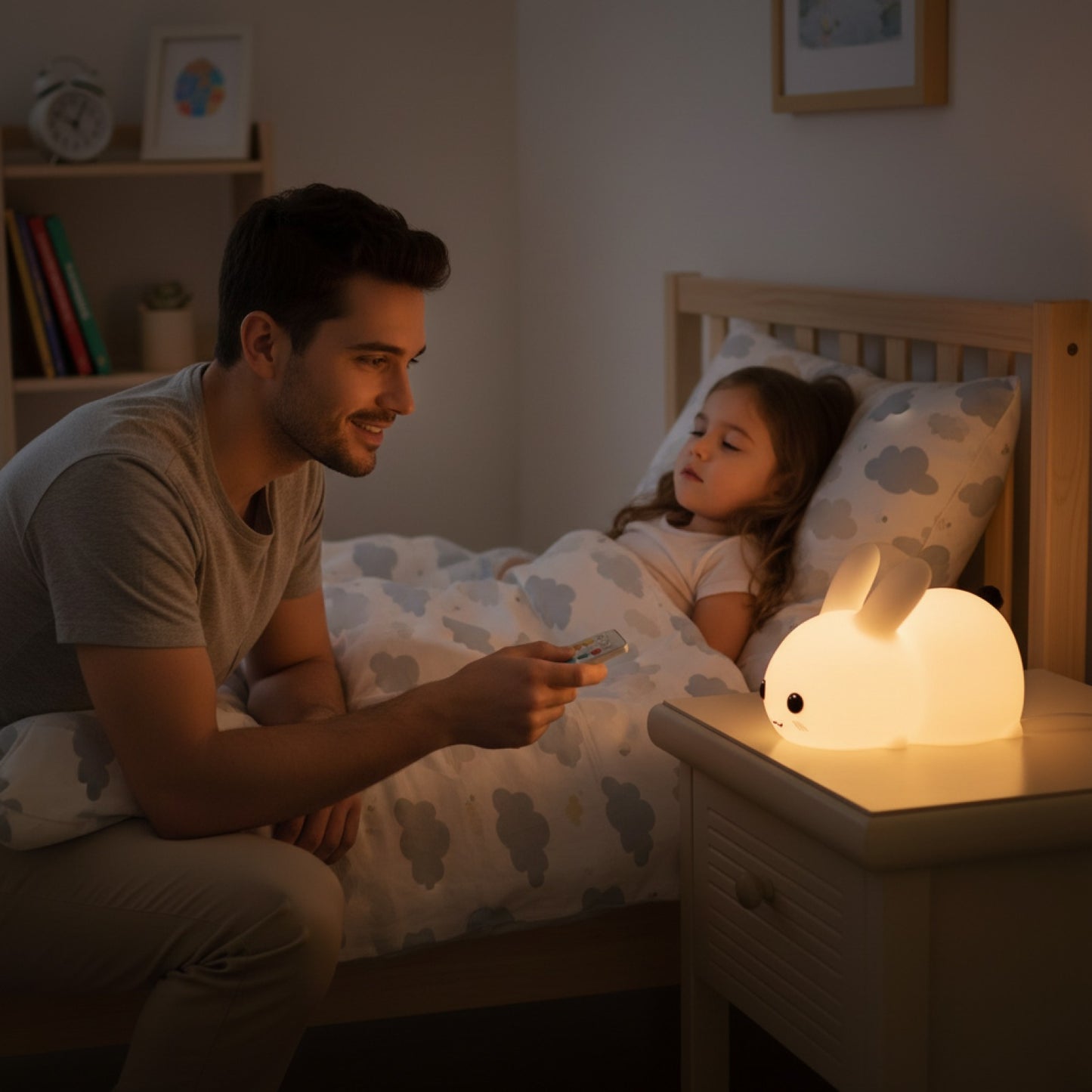 Veilleuse Lapin LED RVB Silicone Rechargeable Enfant - Lampe Tactile & Télécommande