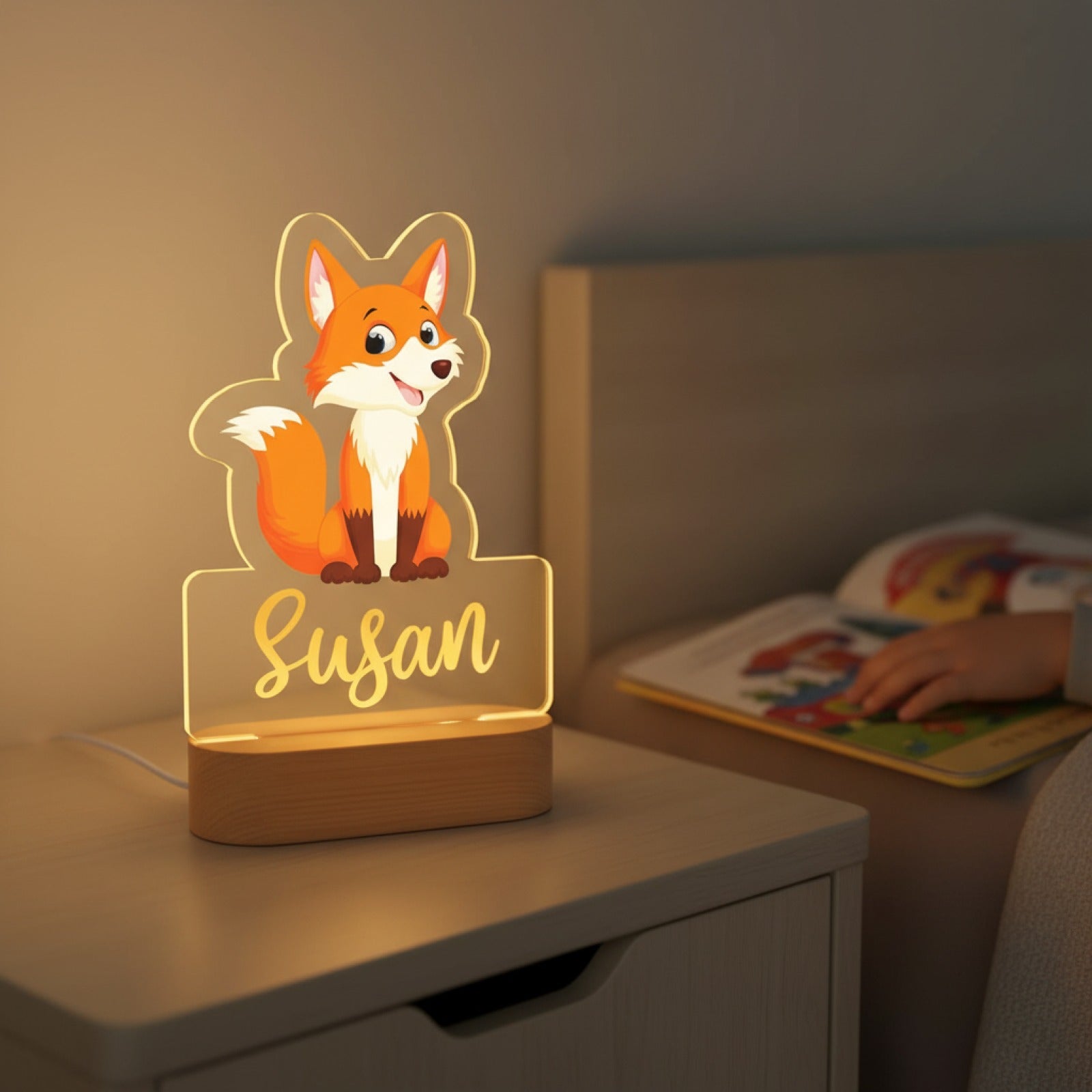 Veilleuse Renard Personnalisée avec Prénom – Lampe LED pour Chambre d'Enfant