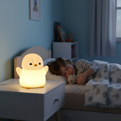 Veilleuse Pingouin Silicone Rechargeable USB - Lampe de Chevet Douce pour Chambre d'Enfant