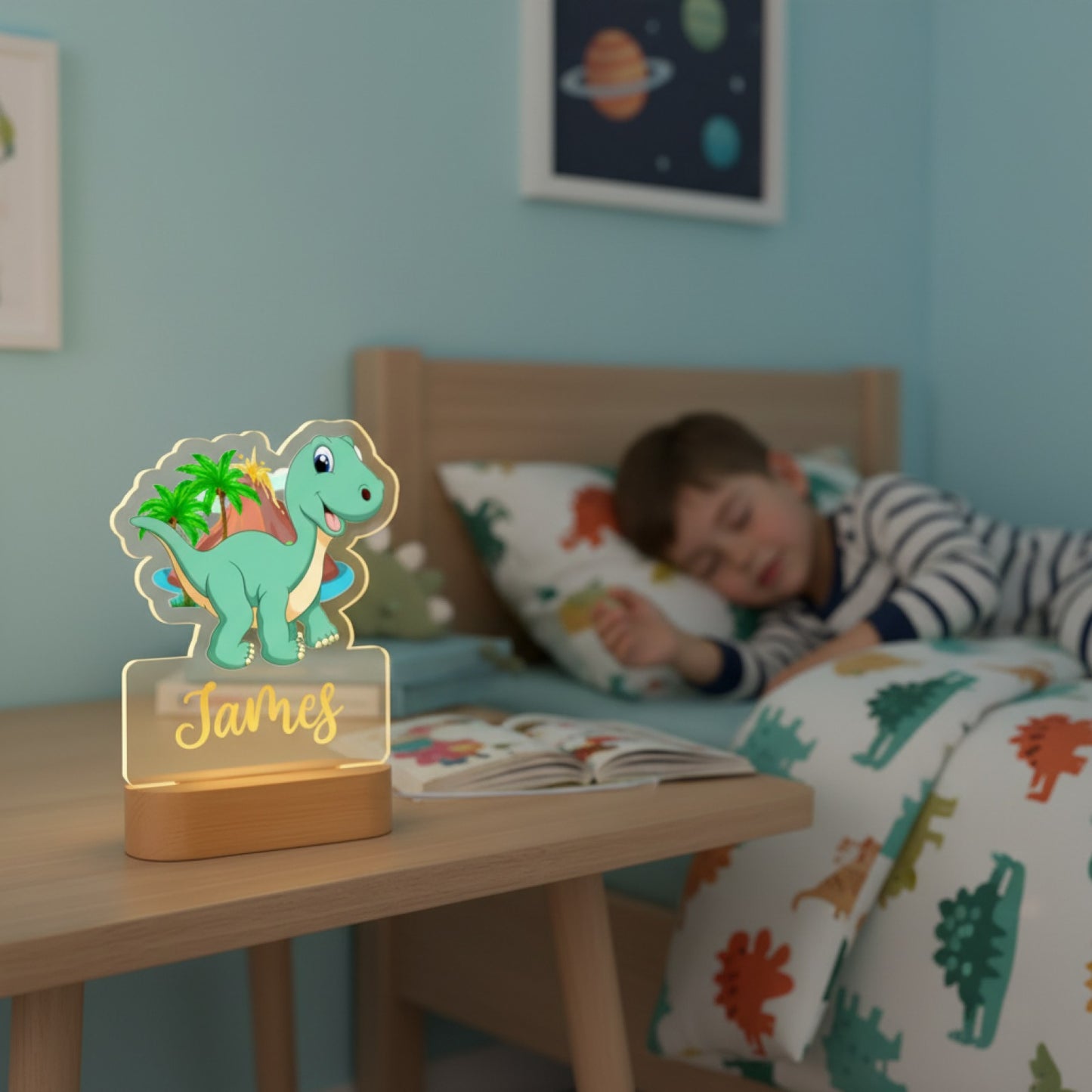 Veilleuse Dinosaure Personnalisée avec Prénom – Lampe LED pour Enfant