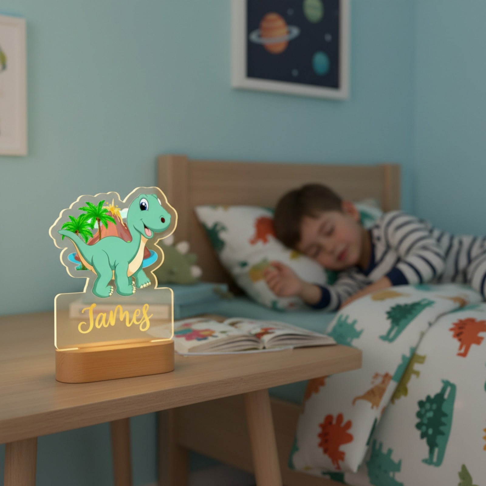Veilleuse Dinosaure Personnalisée avec Prénom – Lampe LED pour Enfant