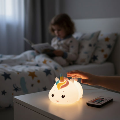 Veilleuse Licorne Rechargeable USB LED pour Enfant - Lampe de Chevet avec Télécommande
