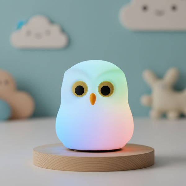 Veilleuse Hibou Mignon en Silicone Rechargeable - Lampe d'Ambiance RGB pour Chambre d'Enfant