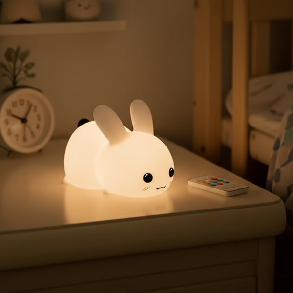 Veilleuse Lapin LED RVB Silicone Rechargeable Enfant - Lampe Tactile & Télécommande