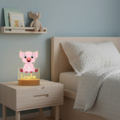 Veilleuse Cochon Personnalisée avec Prénom – Lampe LED Enfant