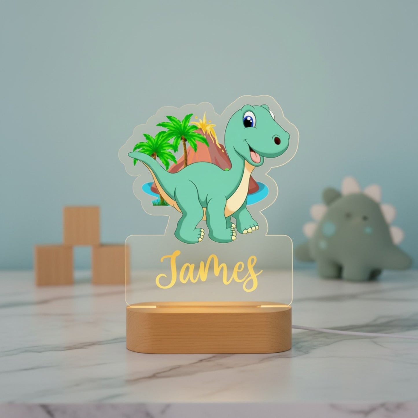 Veilleuse Dinosaure Personnalisée avec Prénom – Lampe LED pour Enfant