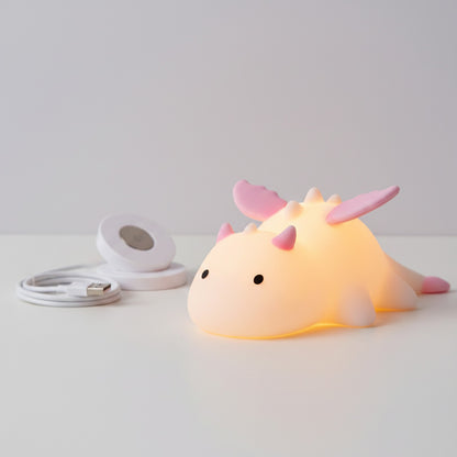 Veilleuse Dragon Enfant Rechargeable en Silicone - 7 Couleurs, Base Magnétique & Minuterie