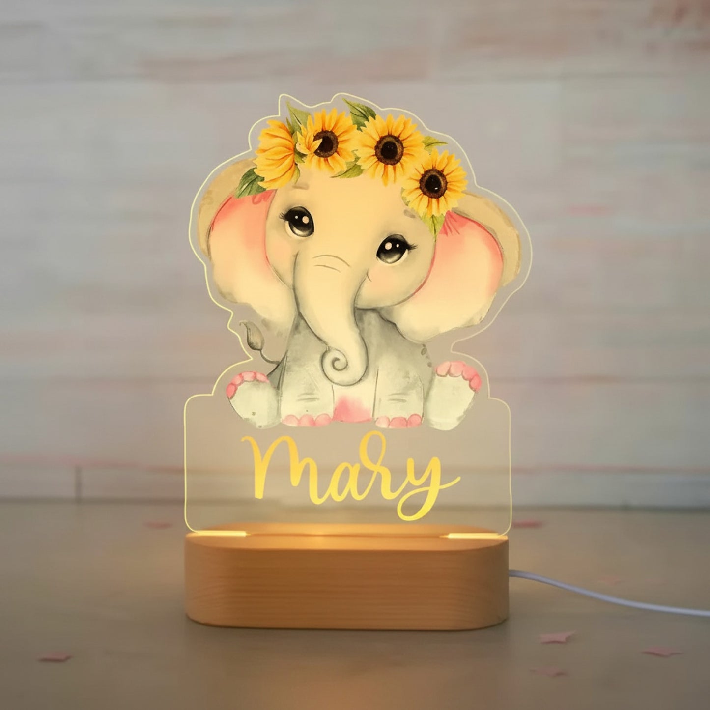 Veilleuse Éléphant Personnalisée avec Prénom – Compagnon Doux pour les Nuits de Bébé