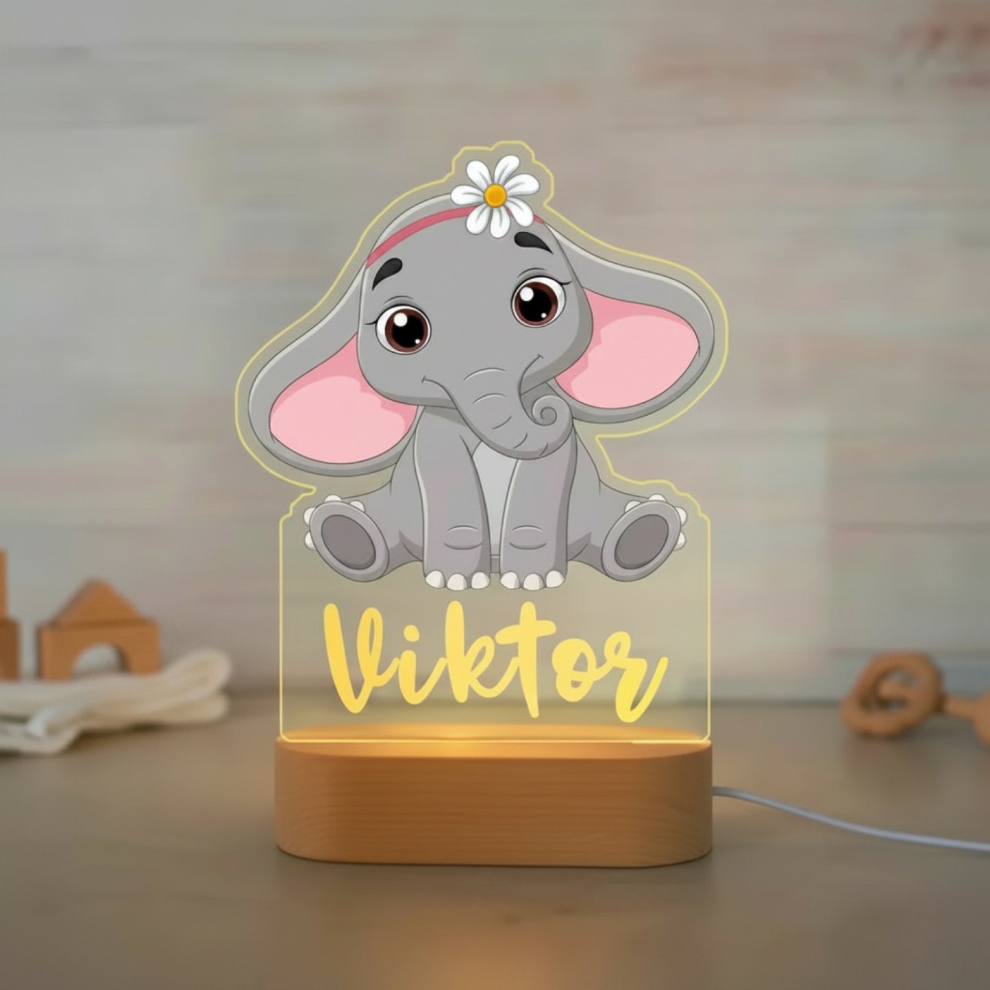 Veilleuse Éléphant Personnalisée avec Prénom – Lampe LED Douce pour Bébé et Enfant