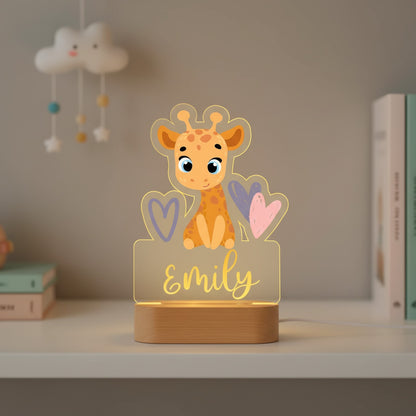 Veilleuse Girafe Personnalisée avec Prénom – Lumière Douce pour Chambre d'Enfant