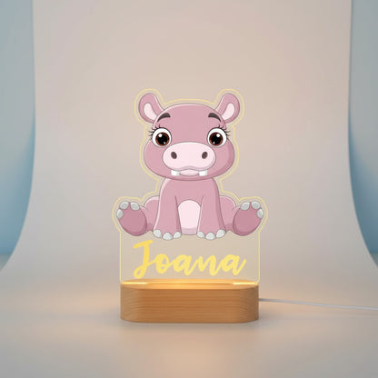 Veilleuse Hippopotame Personnalisée avec Prénom – Lampe LED pour Bébé et Enfant