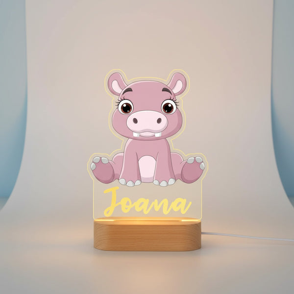 Veilleuse Hippopotame Personnalisée avec Prénom – Lampe LED pour Bébé et Enfant