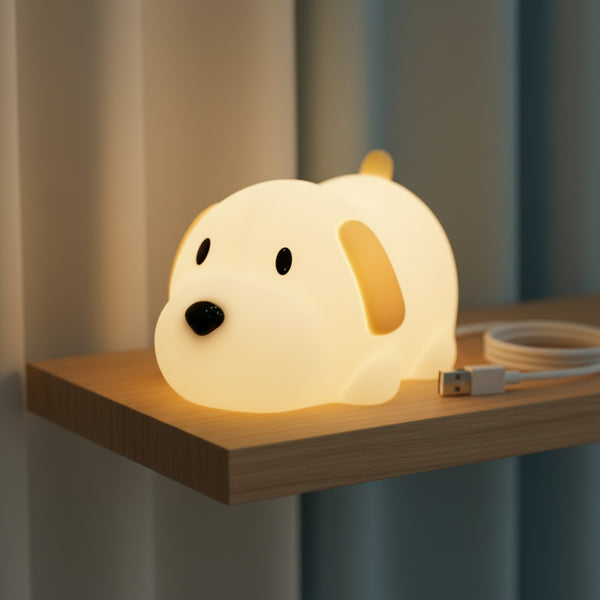 Veilleuse LED Chien en Silicone Tactile Rechargeable - Lampe Bébé & Cadeau Noël