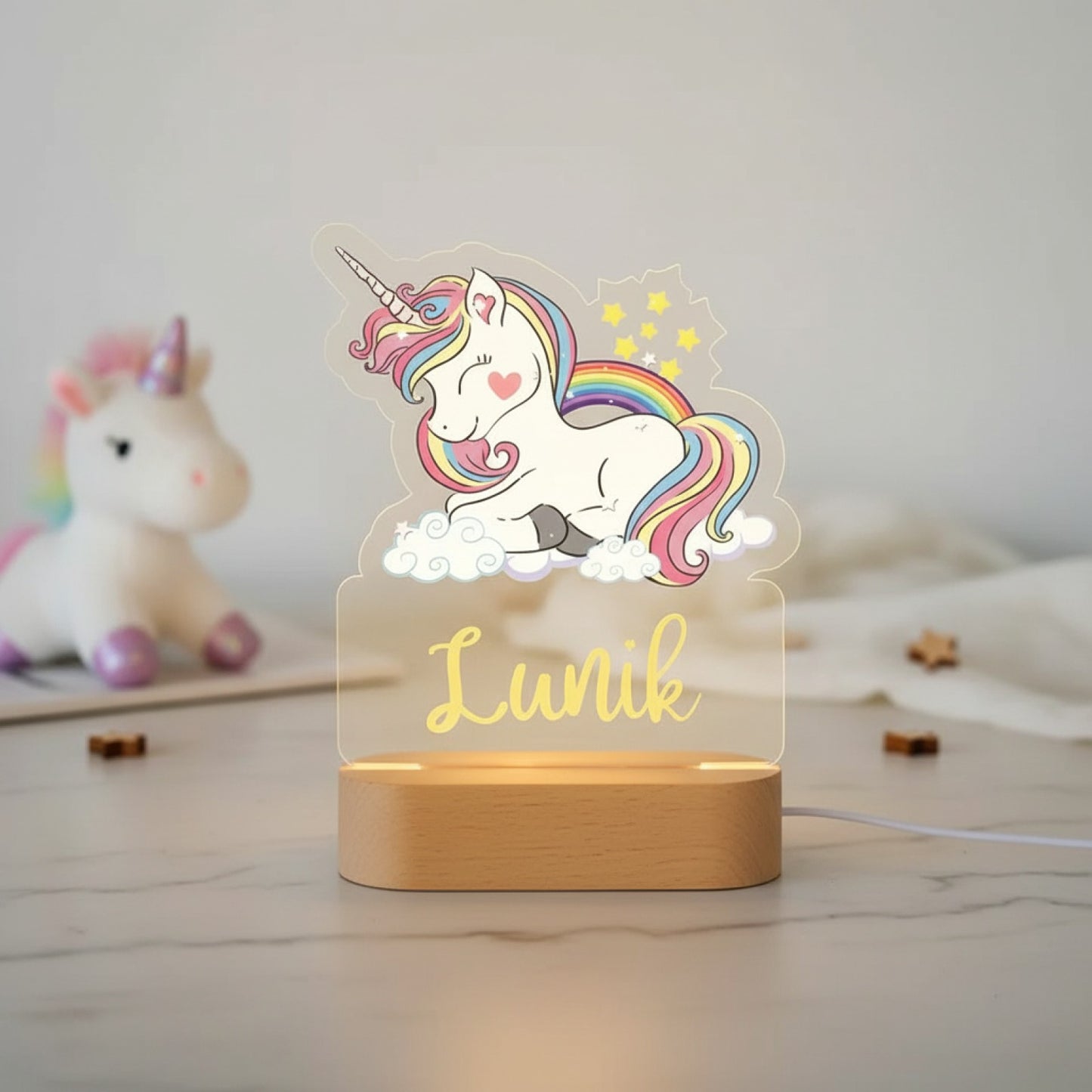 Veilleuse Licorne Personnalisée avec Prénom – Lampe LED Féerique pour Enfant