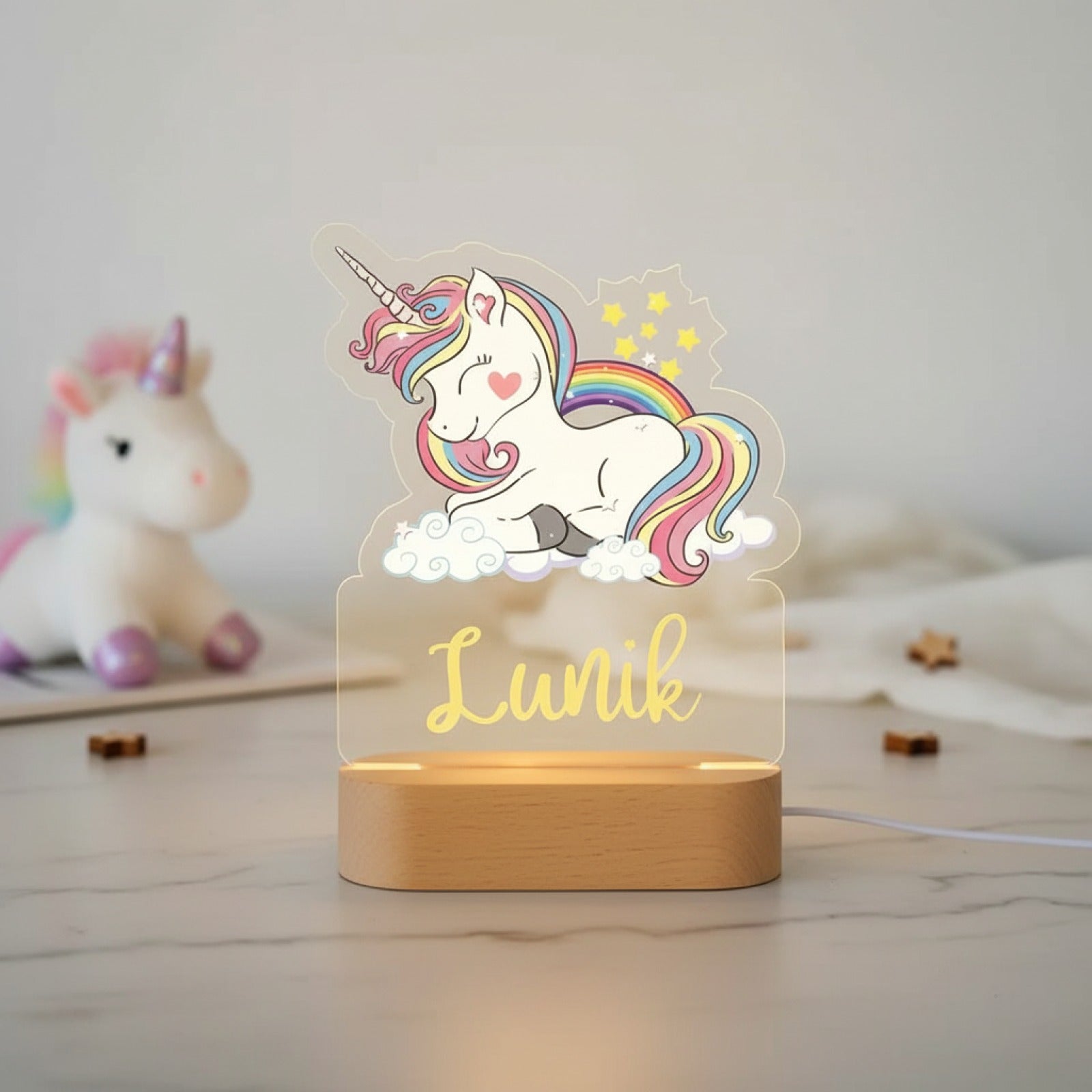 Veilleuse Licorne Personnalisée avec Prénom – Lampe LED Féerique pour Enfant