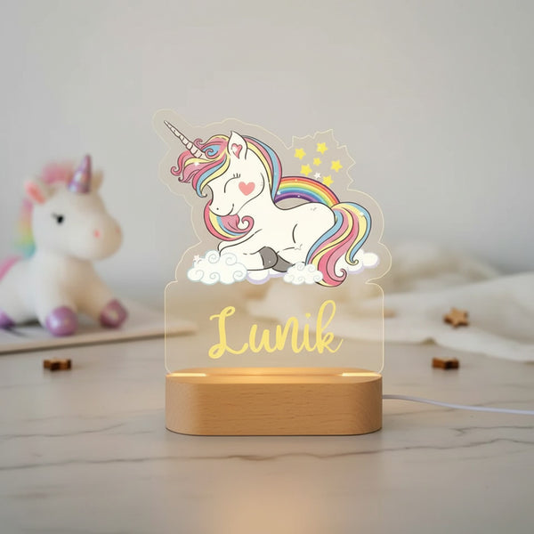 Veilleuse Licorne Personnalisée avec Prénom – Lampe LED Féerique pour Enfant