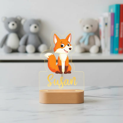 Veilleuse Renard Personnalisée avec Prénom – Lampe LED pour Chambre d'Enfant