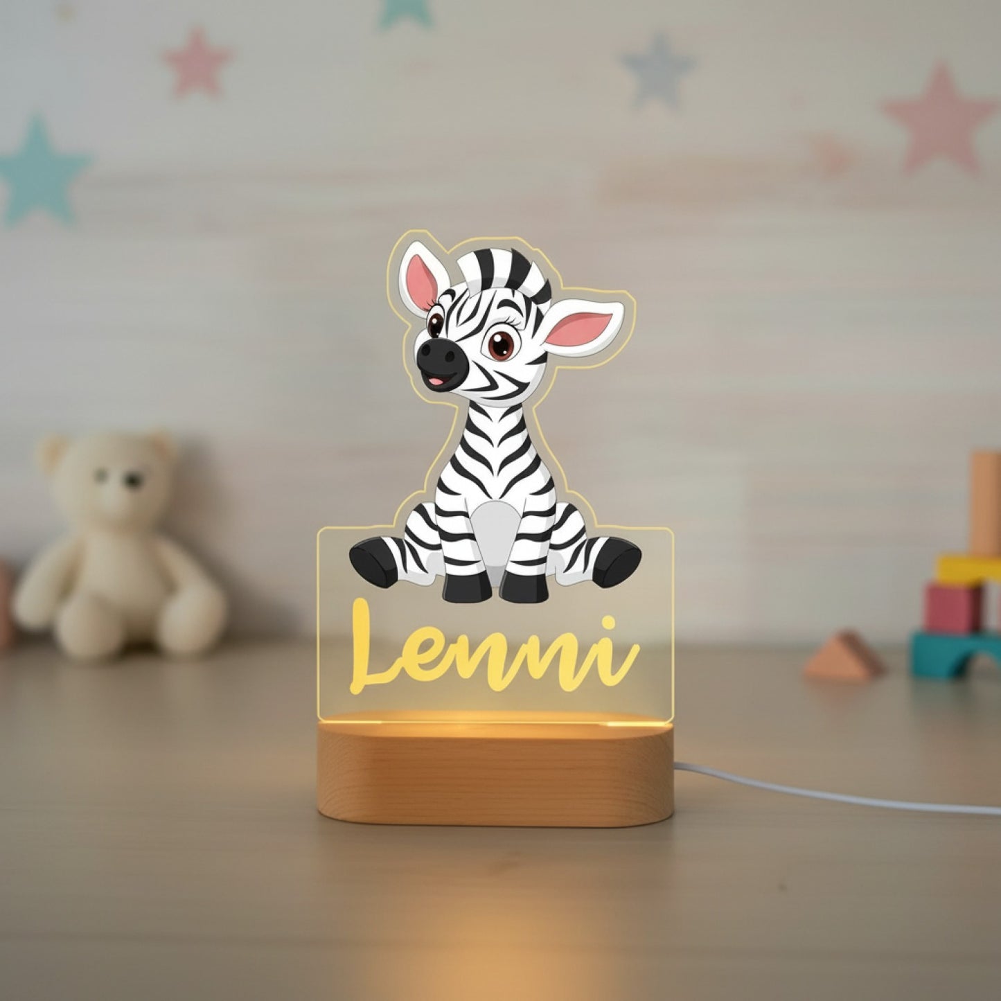 Veilleuse Zèbre Personnalisée avec Prénom – Lampe LED pour Bébé et Enfant